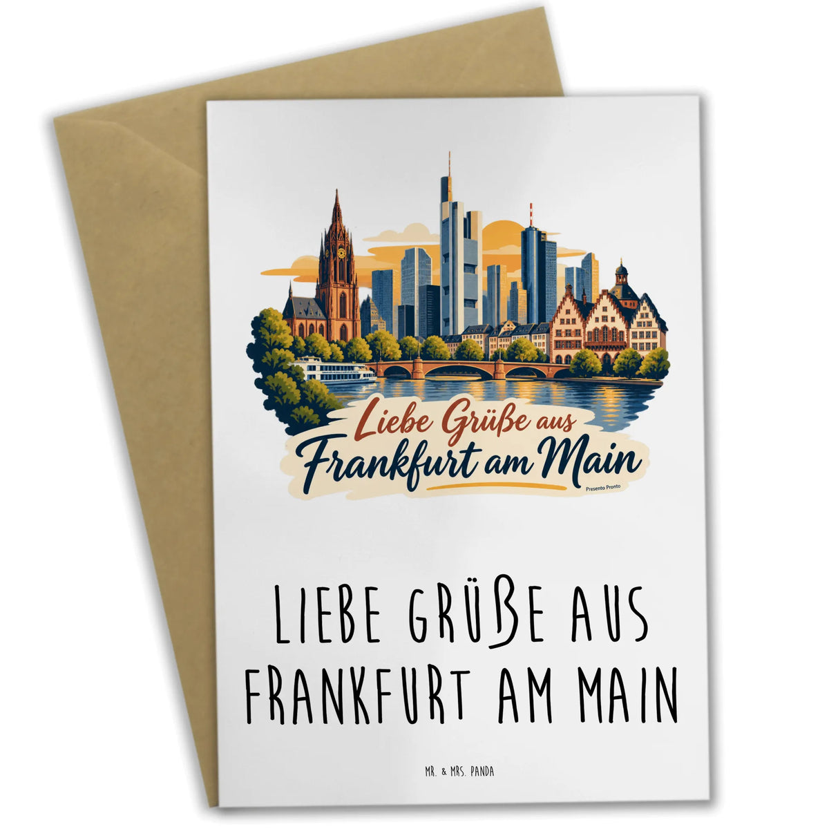 Herzliche Urlaubskarte aus Frankfurt am Main mit Skyline