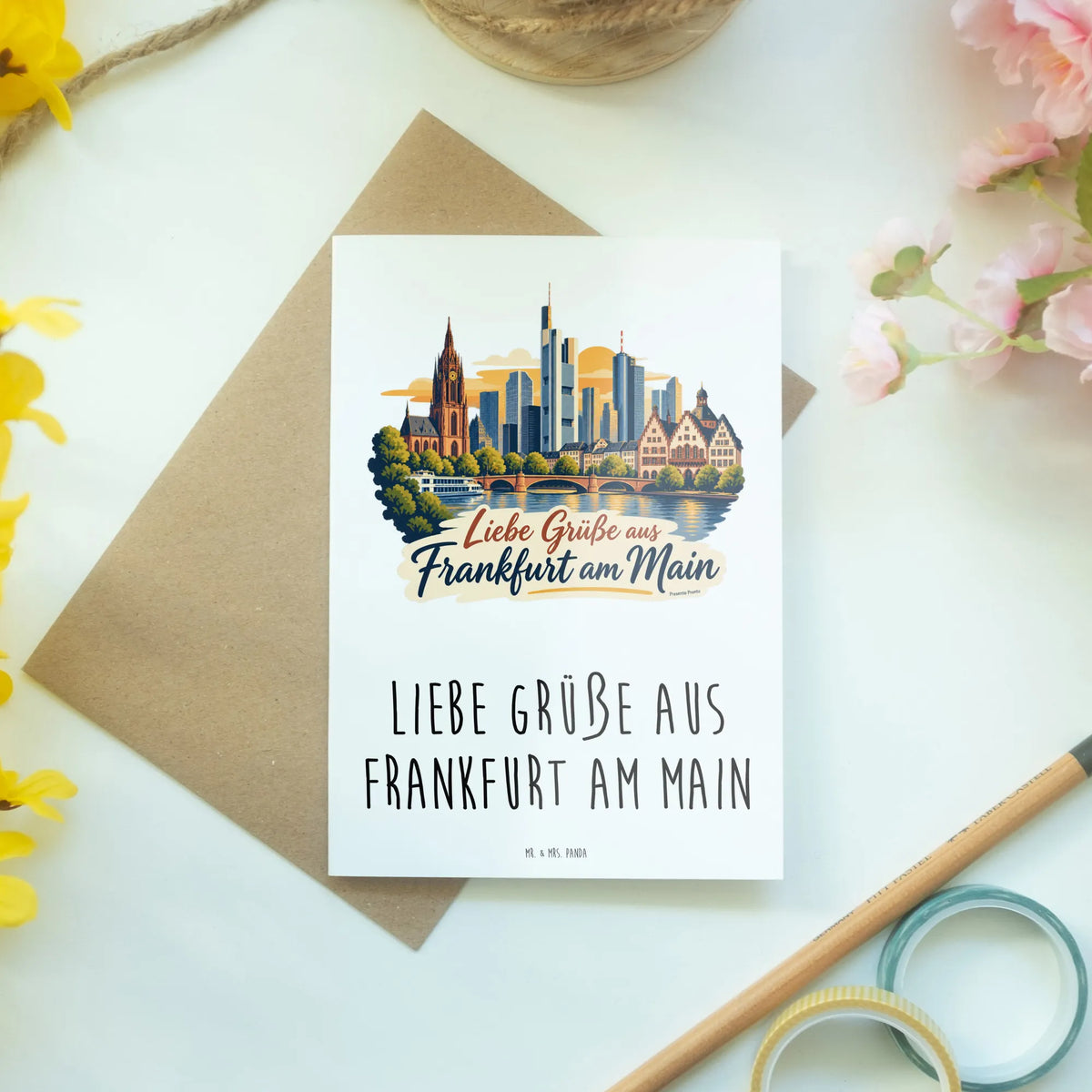 Herzliche Urlaubskarte aus Frankfurt am Main mit Skyline
