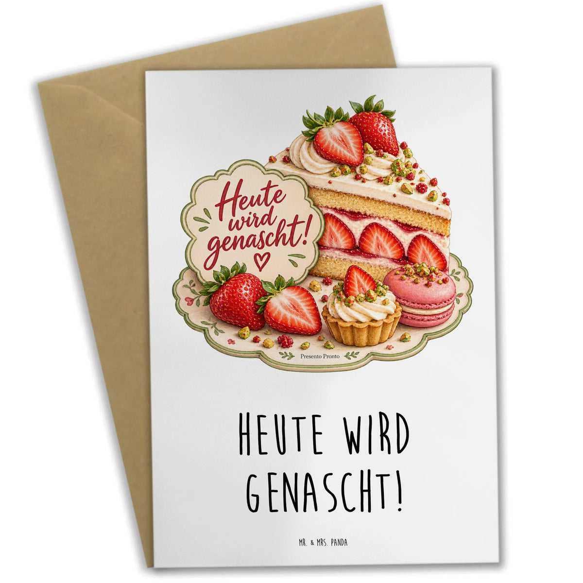 Lustige Karte zum leckeren Essen mit Erdbeerkuchen