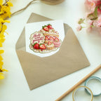 Lustige Karte zum leckeren Essen mit Erdbeerkuchen|p:2022941|h:bd9bb86d0fb424af0d360ad612ffcf3c