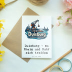 Herzliche Grußkarte aus Duisburg mit Hafen und Frachtkran|p:2022943|h:507323a2ec4fbcc1b2a61300e3ddbb82
