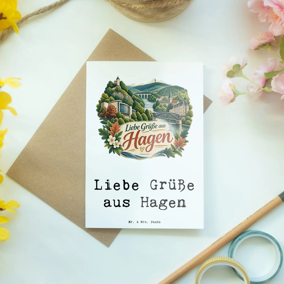 Herzliche Grüße aus Hagen Karte mit Flusstal