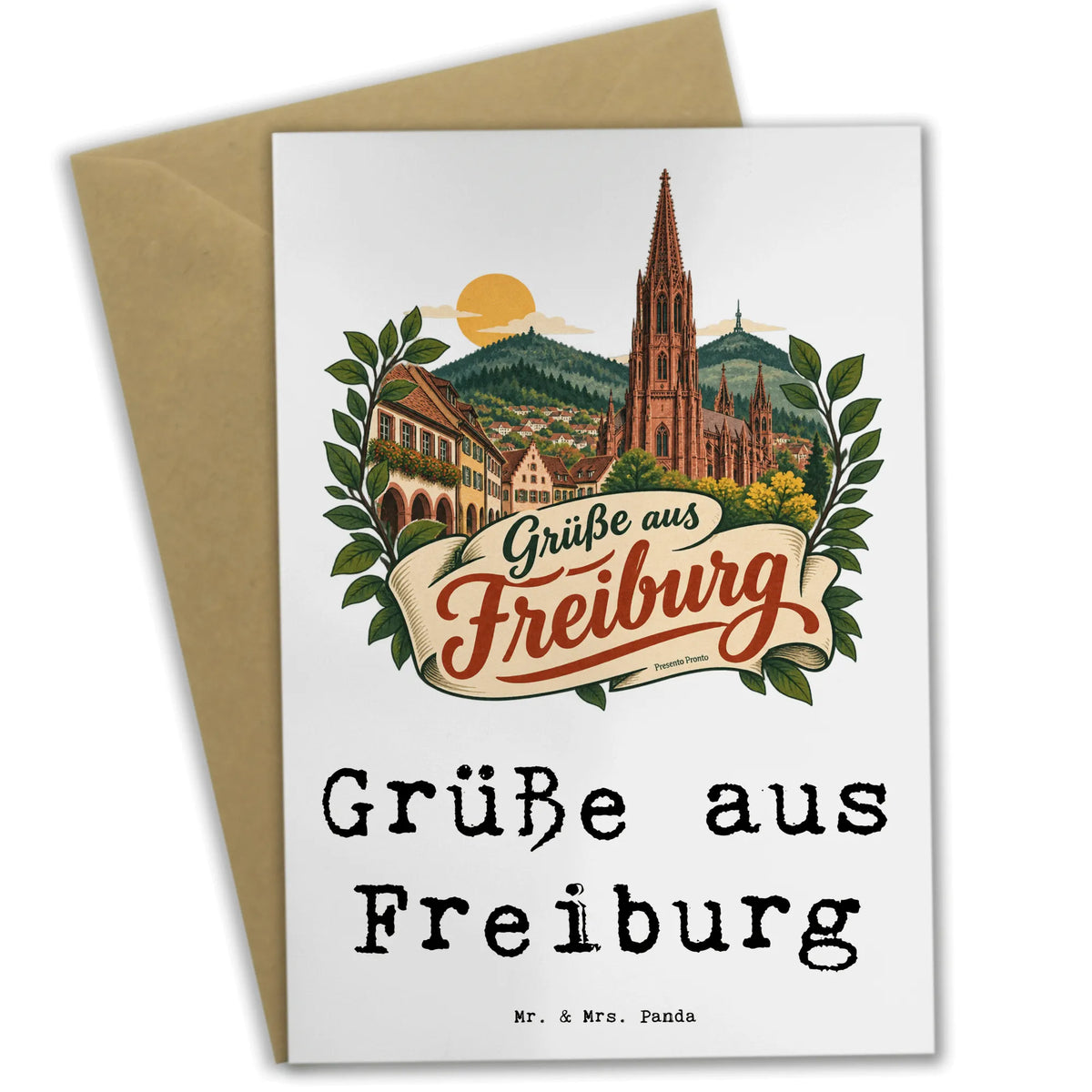 Herzliche Grußkarte aus Freiburg mit Münster Silhouette