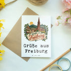 Herzliche Grußkarte aus Freiburg mit Münster Silhouette|p:2022951|h:656a35a8a8f810e0e79b527ebc2f1884