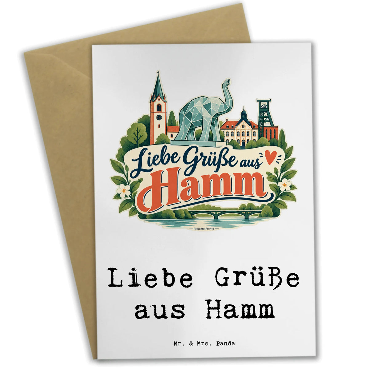Herzliche Grußkarte aus Hamm mit Glaselefant