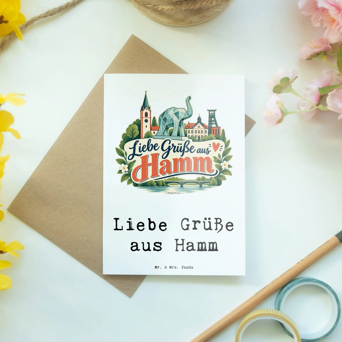 Herzliche Grußkarte aus Hamm mit Glaselefant