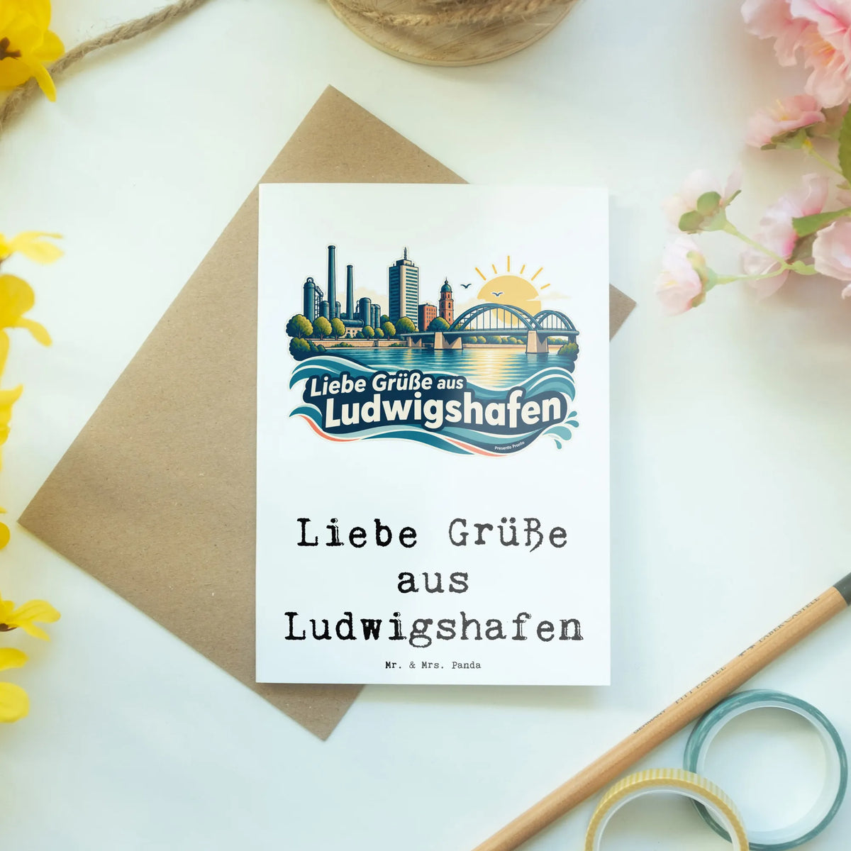 Herzliche Grußkarte aus Ludwigshafen mit Bogenbrücke
