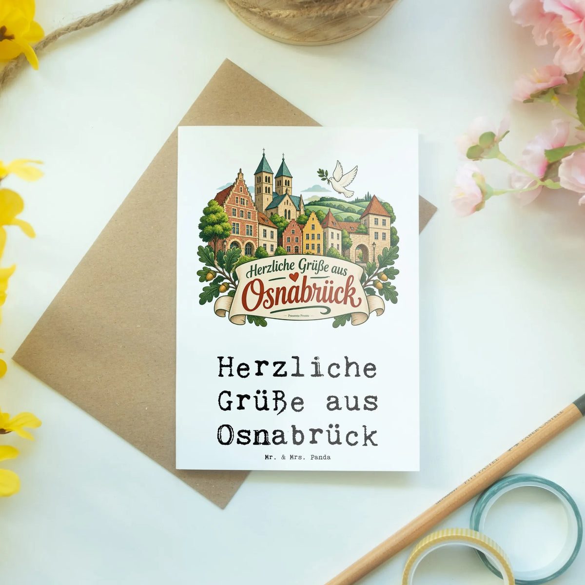 Herzliche Grußkarte aus Osnabrück mit Friedenstaube