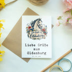 Elegante Grüße aus Oldenburg Karte für Pferdefreunde|p:2022960|h:654aaed9141621f697546aebd62e6e09