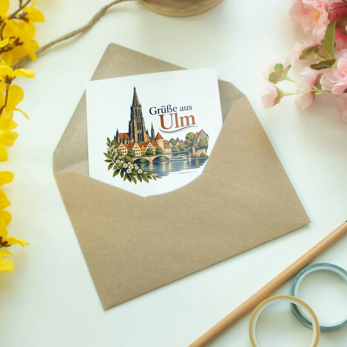 Herzliche Grußkarte aus Ulm mit Münster-Silhouette