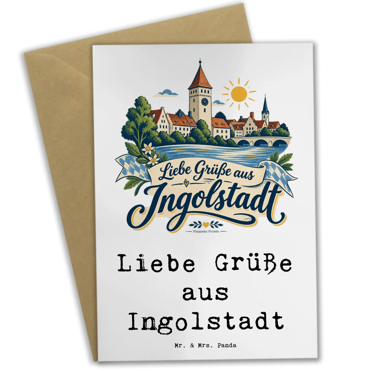 Herzliche Grußkarte aus Ingolstadt mit Turm und Donau