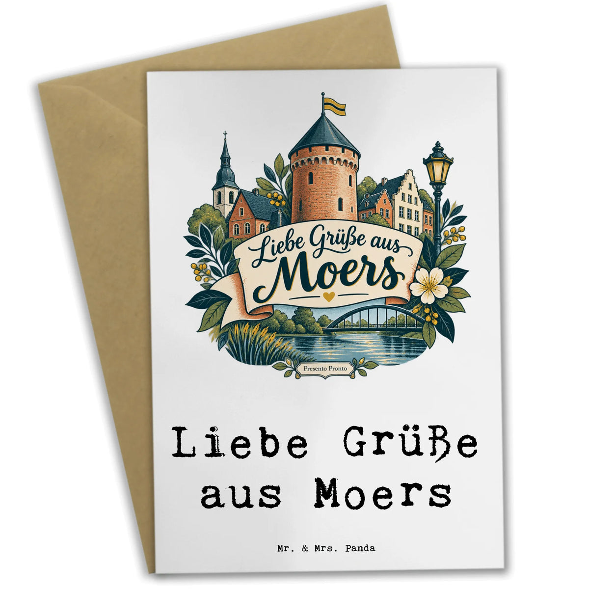 Elegante Grußkarte aus Moers mit Burgturm