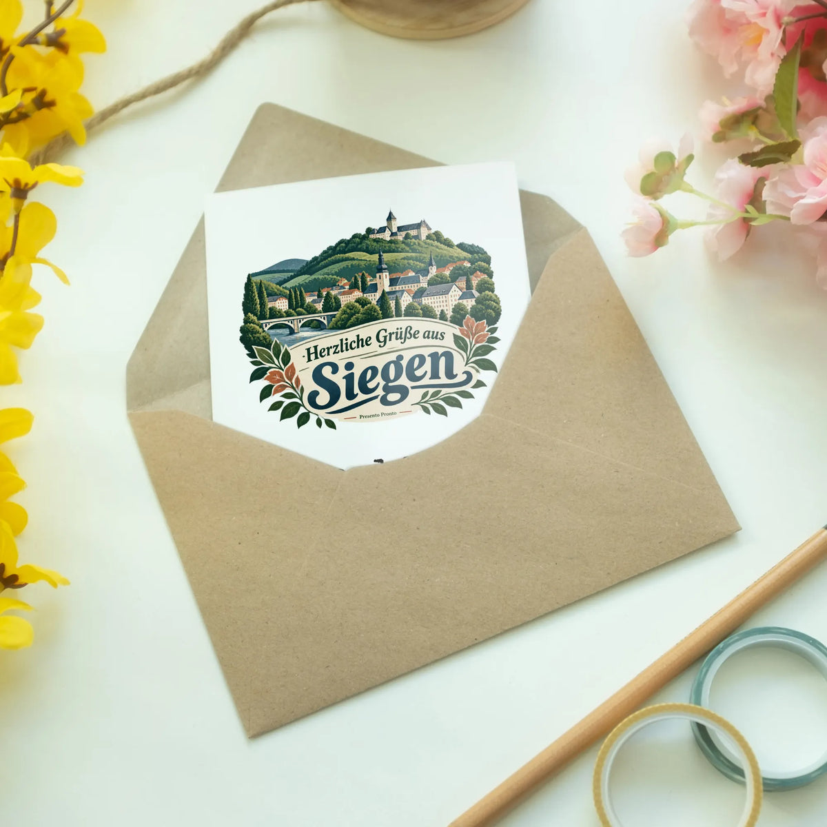 Herzliche Grußkarte aus Siegen mit Stadtpanorama