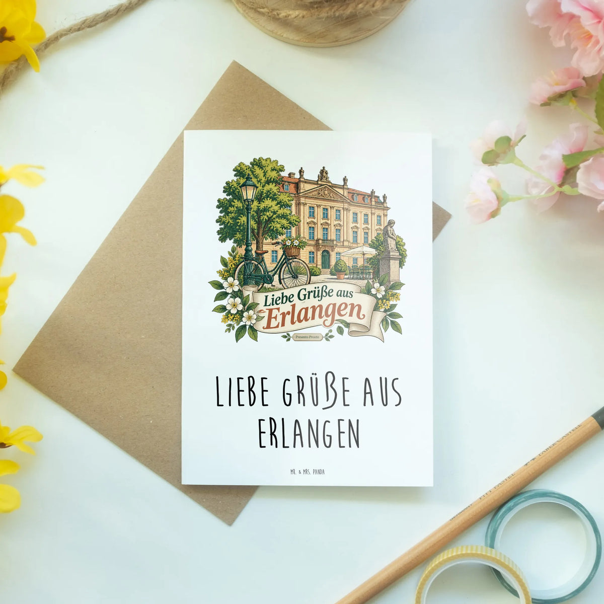 Elegante Grußkarte aus Erlangen mit Schlossfassade