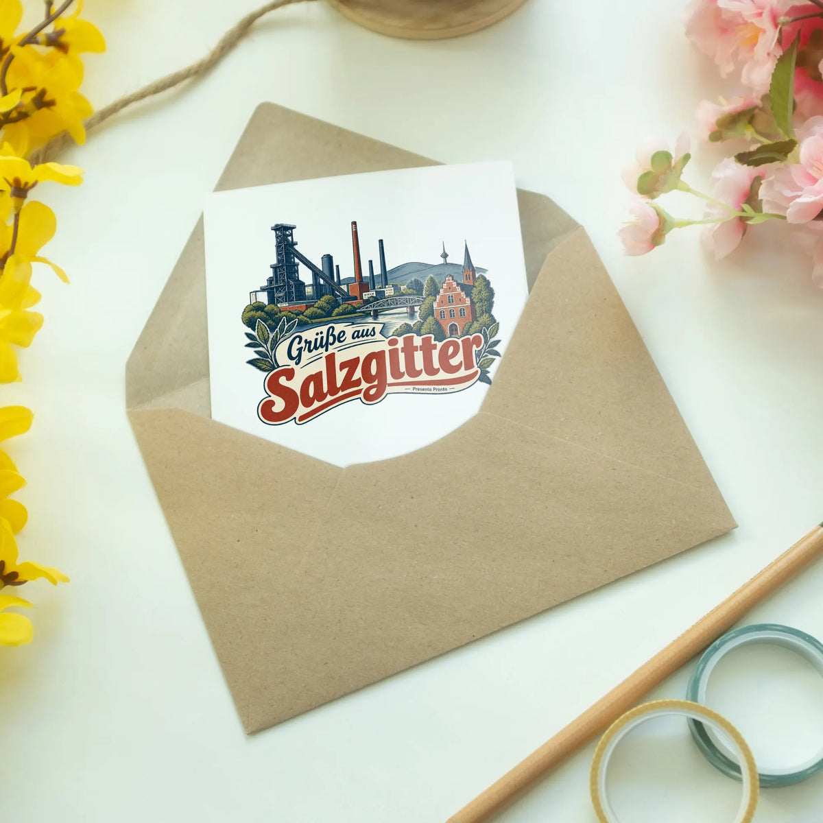 Herzliche Grußkarte aus Salzgitter mit Stahlturm