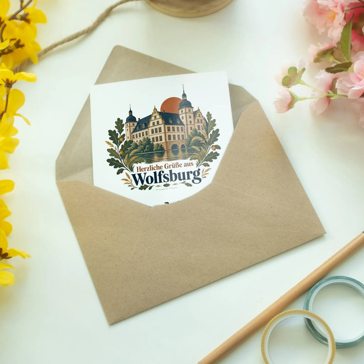 Herzliche Grußkarte für Wolfsburg Fans mit Schloss