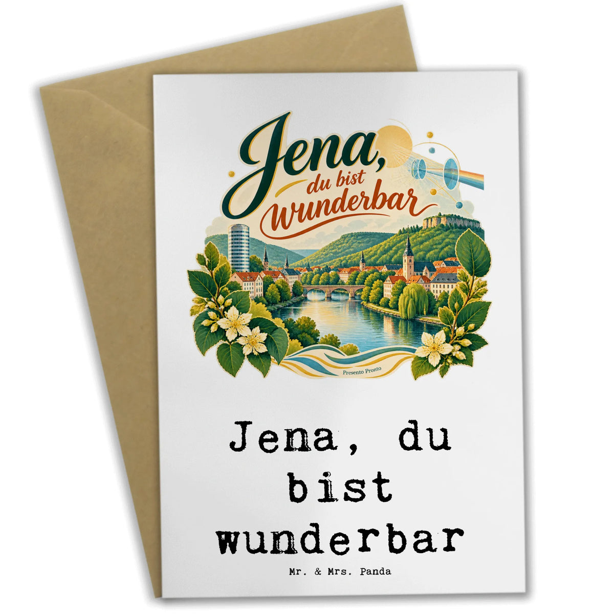 Herzliche Grußkarte aus Jena mit Saale und Stadtsilhouette