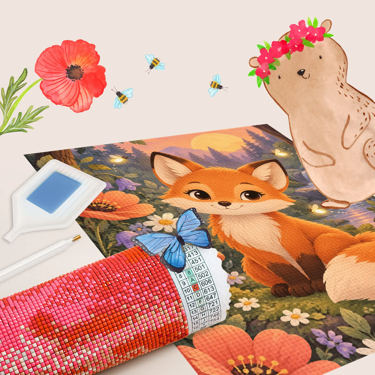 Süßes Diamond Painting für Mädchen ab 6 Jahren mit Fuchs