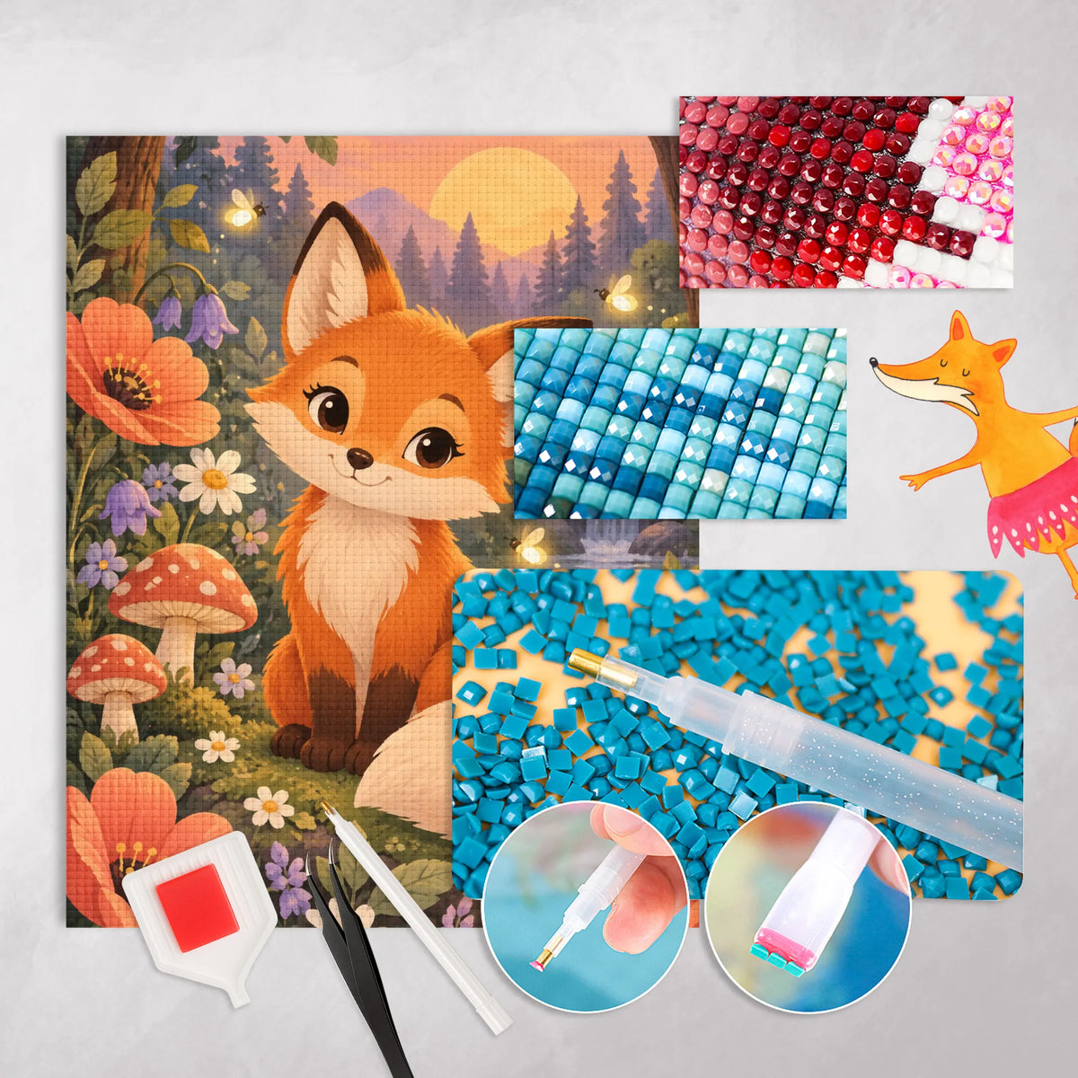 Süßes Diamond Painting für Mädchen ab 6 Jahren mit Fuchs
