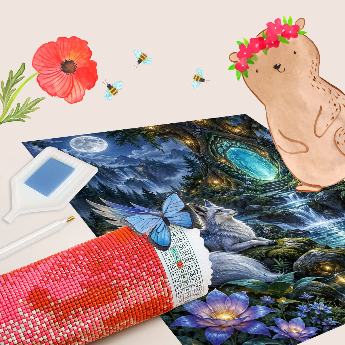 Magisches Diamond Painting Fantasy für Fans mit Fuchs