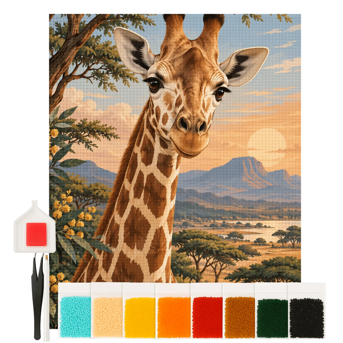Entspannendes Diamond Painting mit Giraffe in Savanne für Tierfans