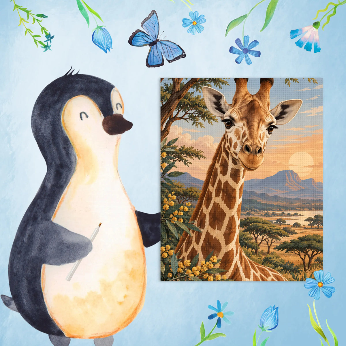 Entspannendes Diamond Painting mit Giraffe in Savanne für Tierfans