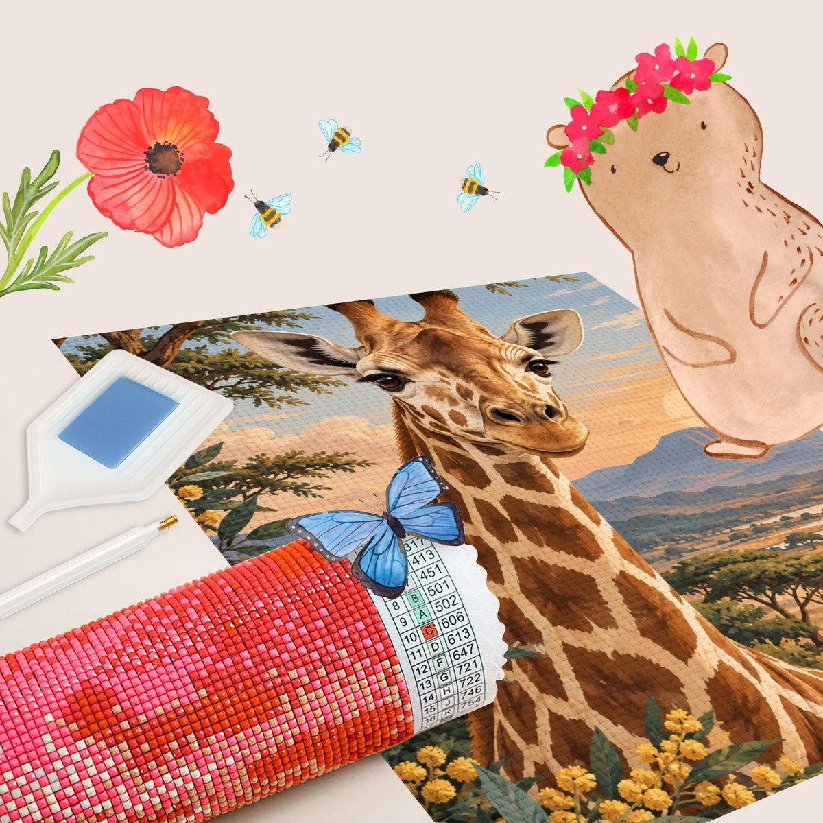 Entspannendes Diamond Painting mit Giraffe in Savanne für Tierfans