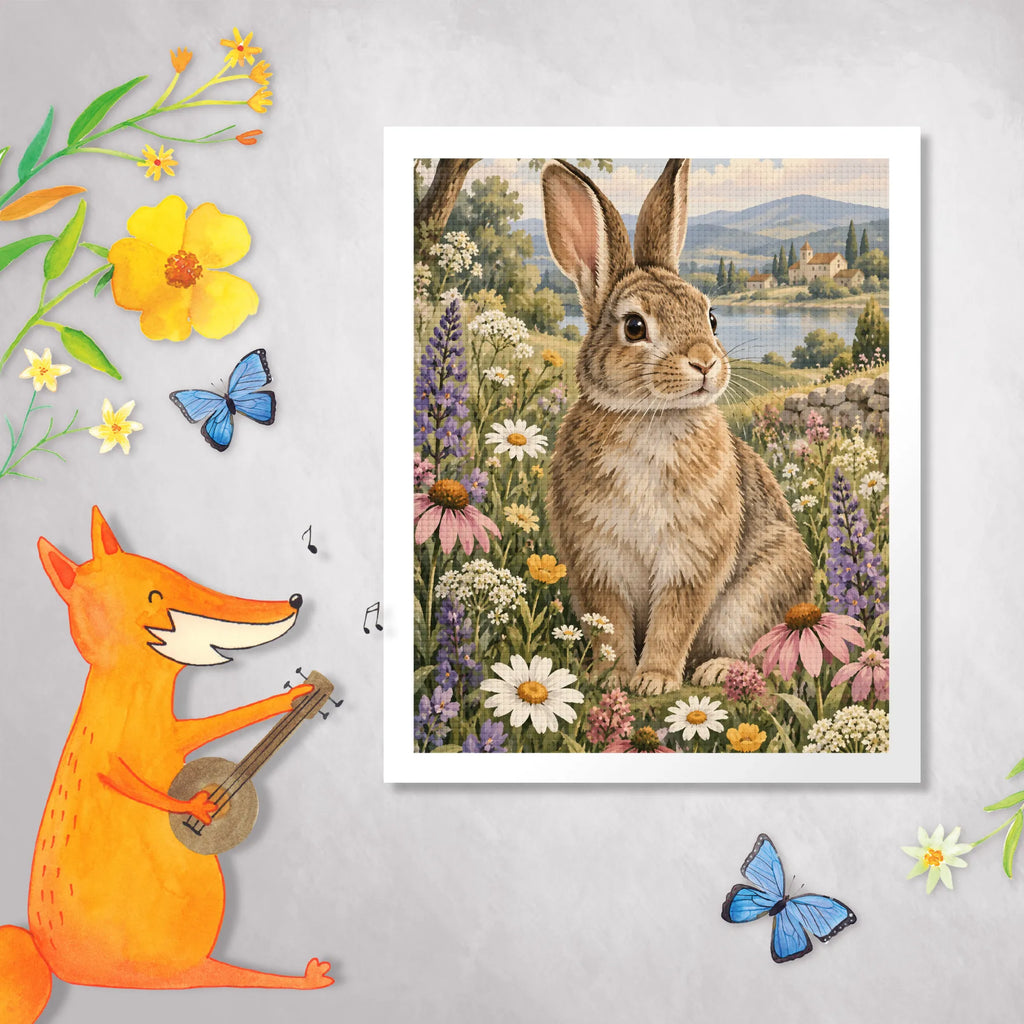 Friedliches Diamond Painting Hase mit Blumenwiese für Hasenfans|p:2023227|h:7f32c1695e5bb76f3a4ea6d20afdb388