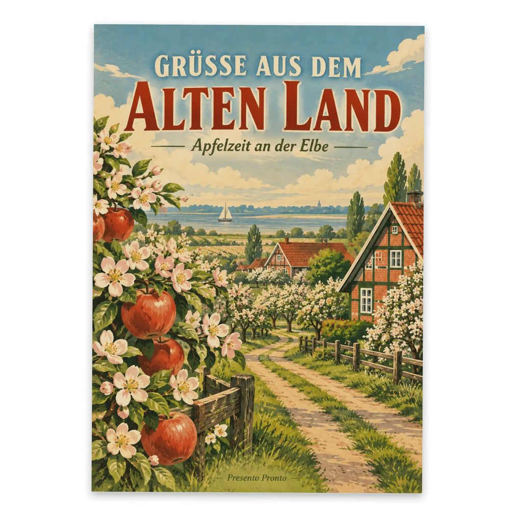 Nostalgische Postkarte Grüße aus dem Alten Land mit Apfelgarten|p:2023323|h:d227308d8168d39e5b77dcd8abc5469d