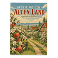 Nostalgische Postkarte Grüße aus dem Alten Land mit Apfelgarten