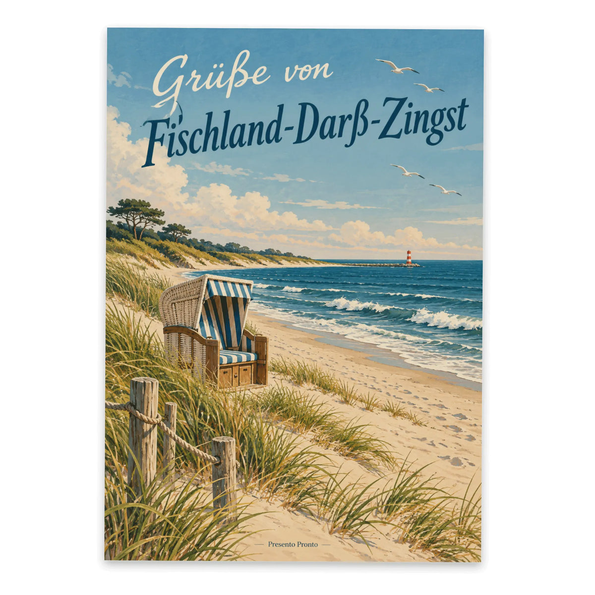 Herzliche Grüße von Fischland-Darß-Zingst Postkarte mit Strandkorb