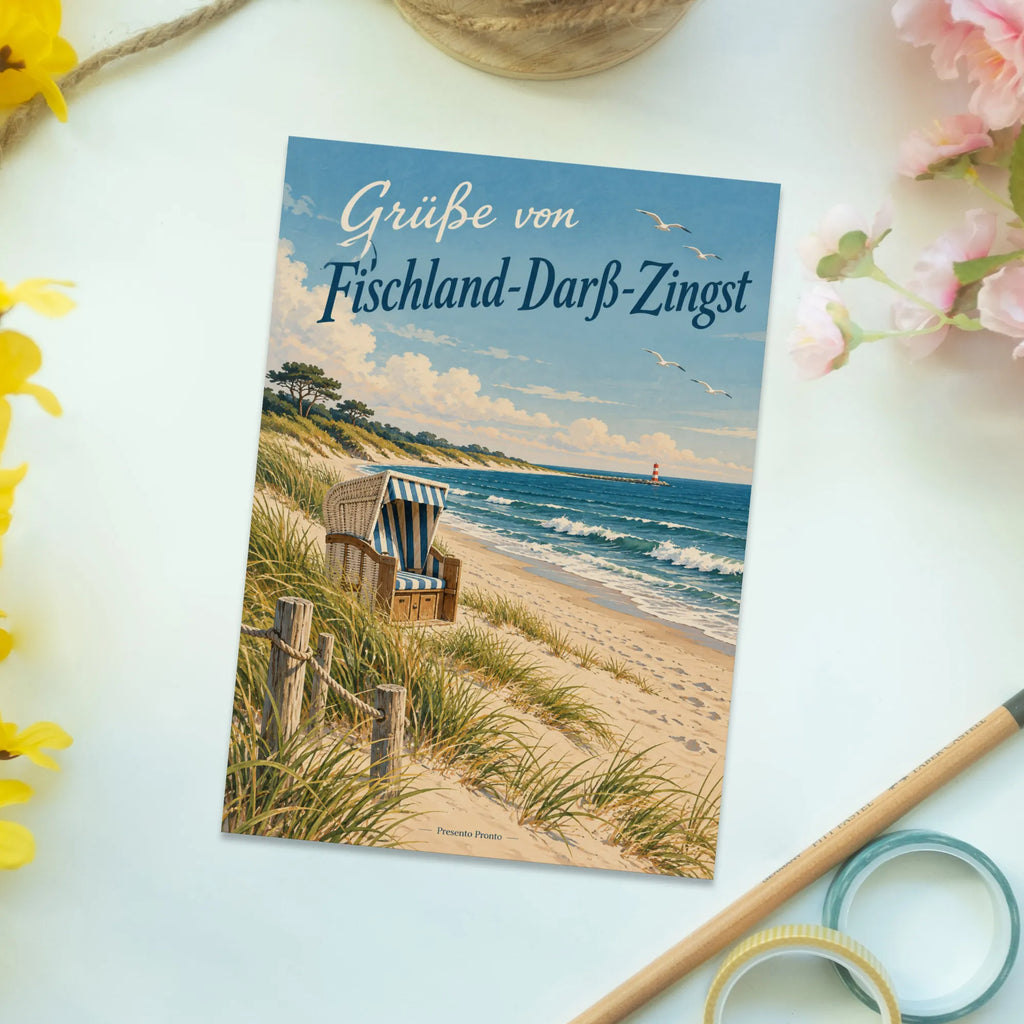 Herzliche Grüße von Fischland-Darß-Zingst Postkarte mit Strandkorb|p:2023328|h:a2b27c7ff39e3a886f46bbb83881e588