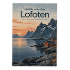 Stimmungsvolle Urlaubspostkarte Grüße von den Lofoten mit Fischerhütten|p:2023331|h:dc08a3f7deda5bd94b1f7d209549759c