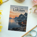 Stimmungsvolle Urlaubspostkarte Grüße von den Lofoten mit Fischerhütten|p:2023331|h:0741e82a71b583cc1d1005f55ff6b196
