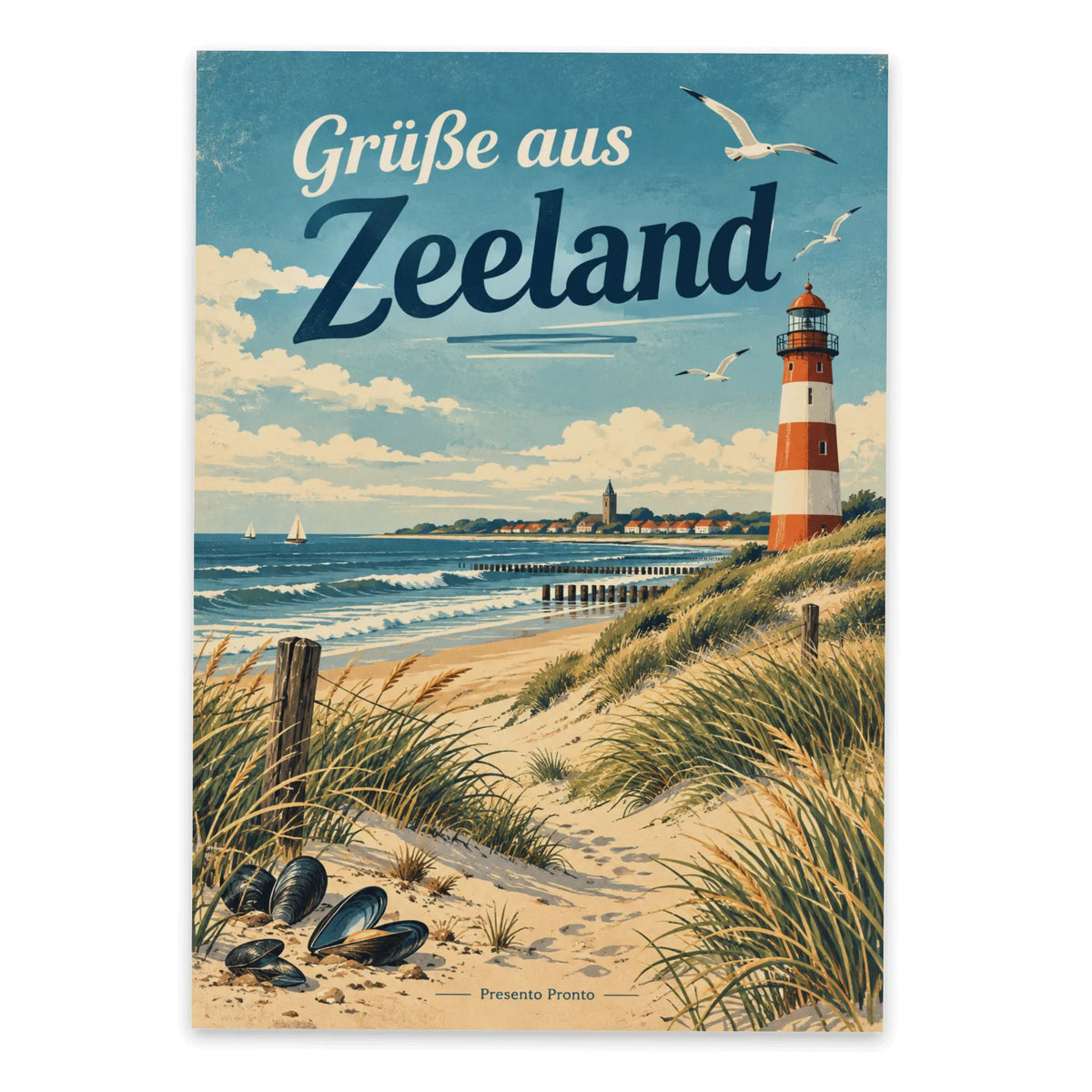 Maritime Urlaubsgrüße aus Zeeland Postkarte mit Leuchtturm