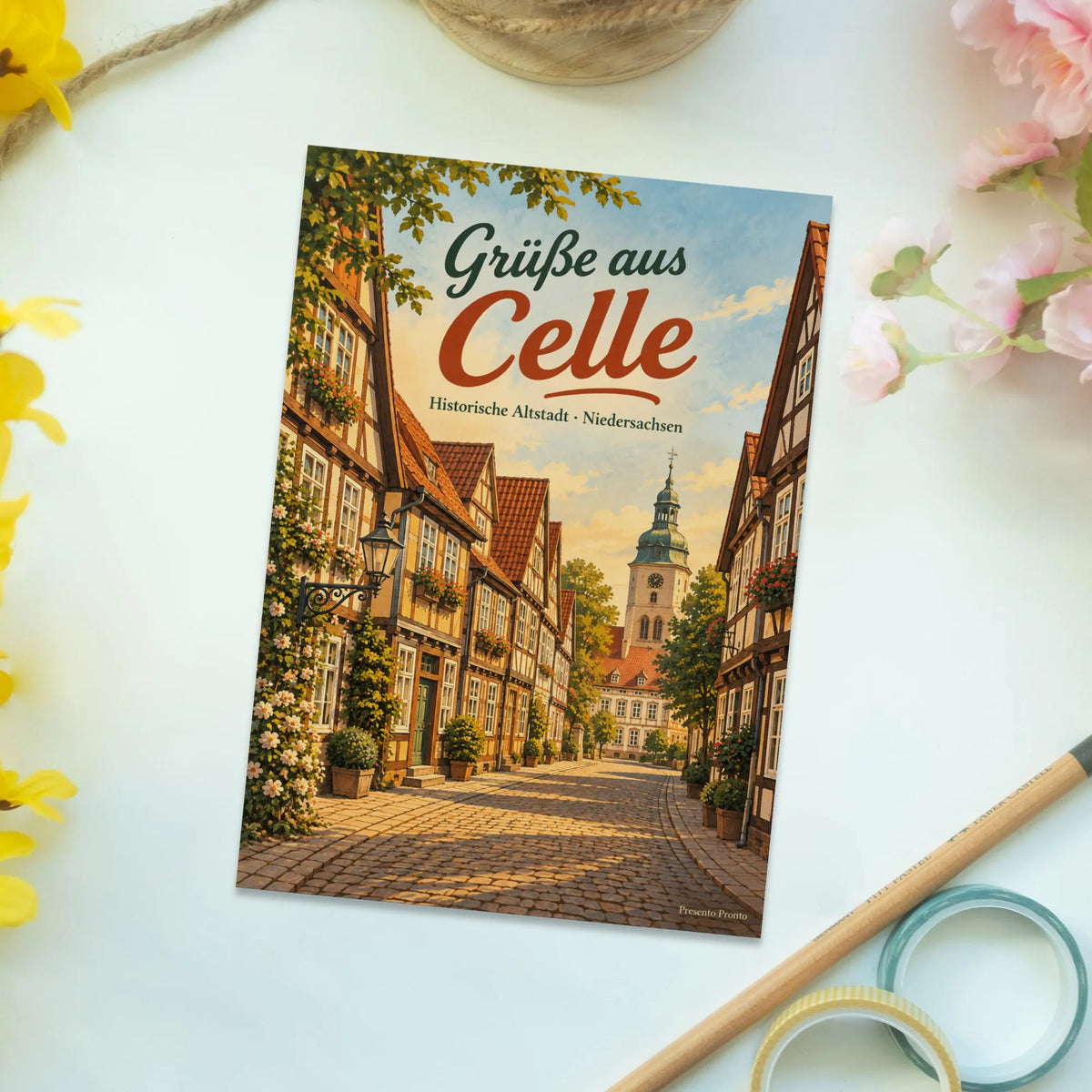 Nostalgische Grüße aus Celle Postkarte mit Fachwerk Altstadt