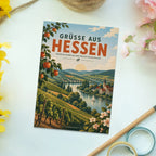 Herzliche Postkarte Grüße aus Hessen mit Fachwerkhäusern|p:2023343|h:5c0864fd733b73d483b7c5b981cd1fe6
