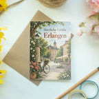 Herzliche Grußkarte aus Erlangen mit Fahrrädern|p:2023350|h:60d26690009b47fcfa8d41207834a4e8