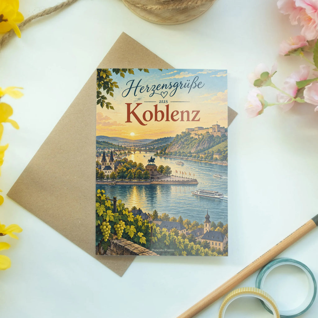 Herzliche Grußkarte aus Koblenz für Heimatfans mit Deutschem Eck|p:2023351|h:c0b56fef8dea403d0398395d97553bf1