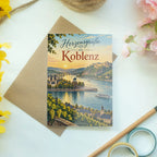 Herzliche Grußkarte aus Koblenz für Heimatfans mit Deutschem Eck|p:2023351|h:c0b56fef8dea403d0398395d97553bf1