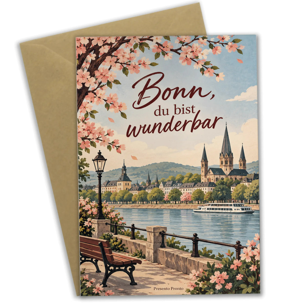 Charmante Bonn Grußkarte mit Rhein und Münster