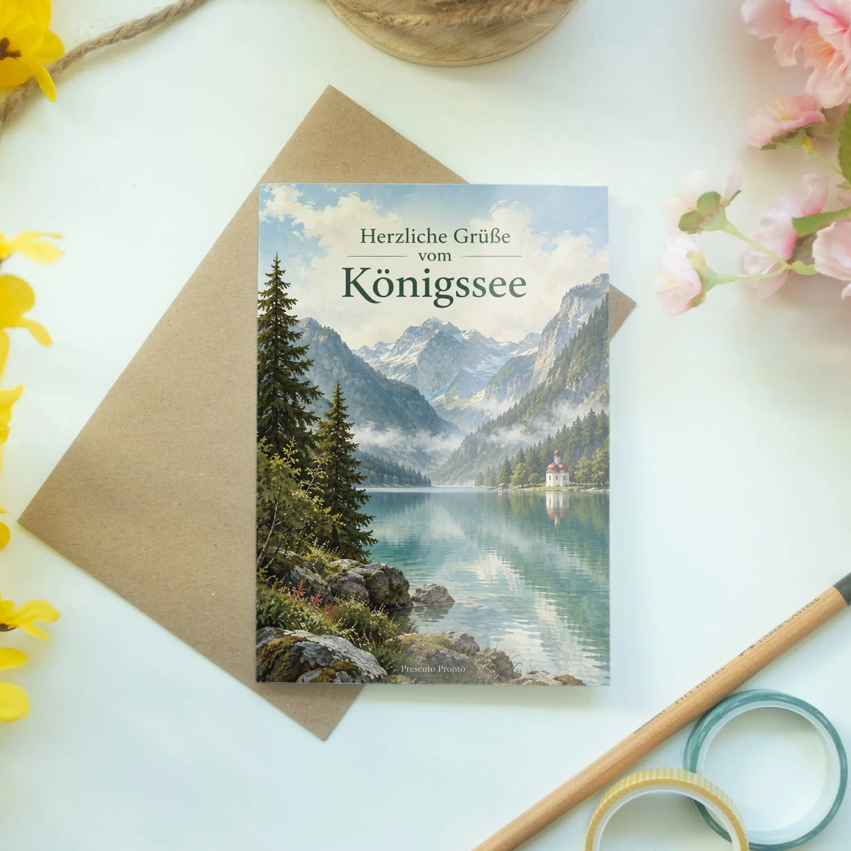 Herzliche Urlaubskarte vom Königssee mit Alpensee
