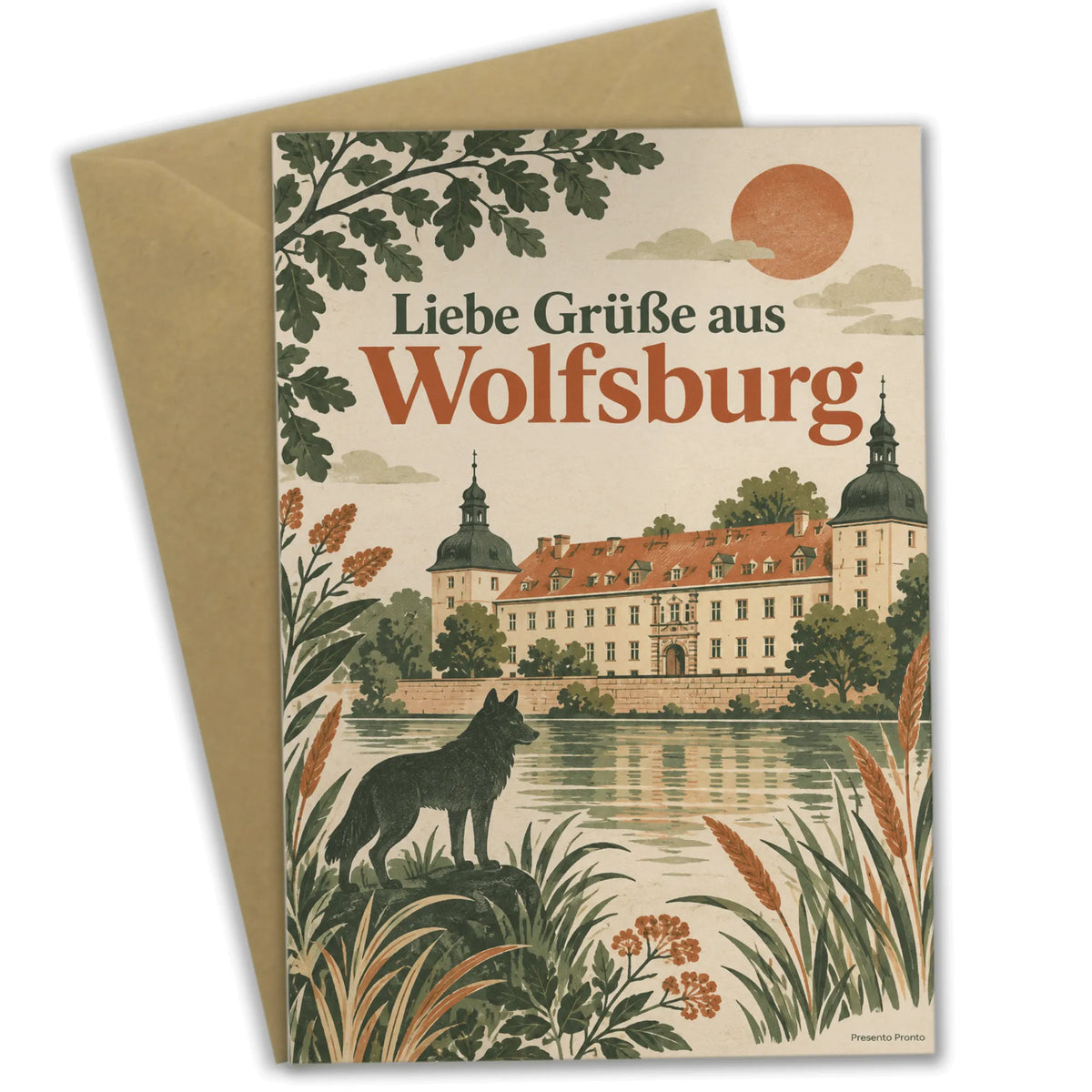 Elegante Grüße aus Wolfsburg Grußkarte mit Schloss