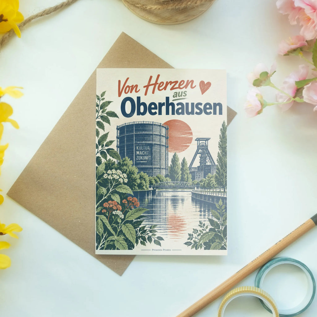 Herzliche Grußkarte aus Oberhausen für Heimatfans mit Gasometer|p:2023370|h:13dbd5062ff23421cd27153605b2c5db