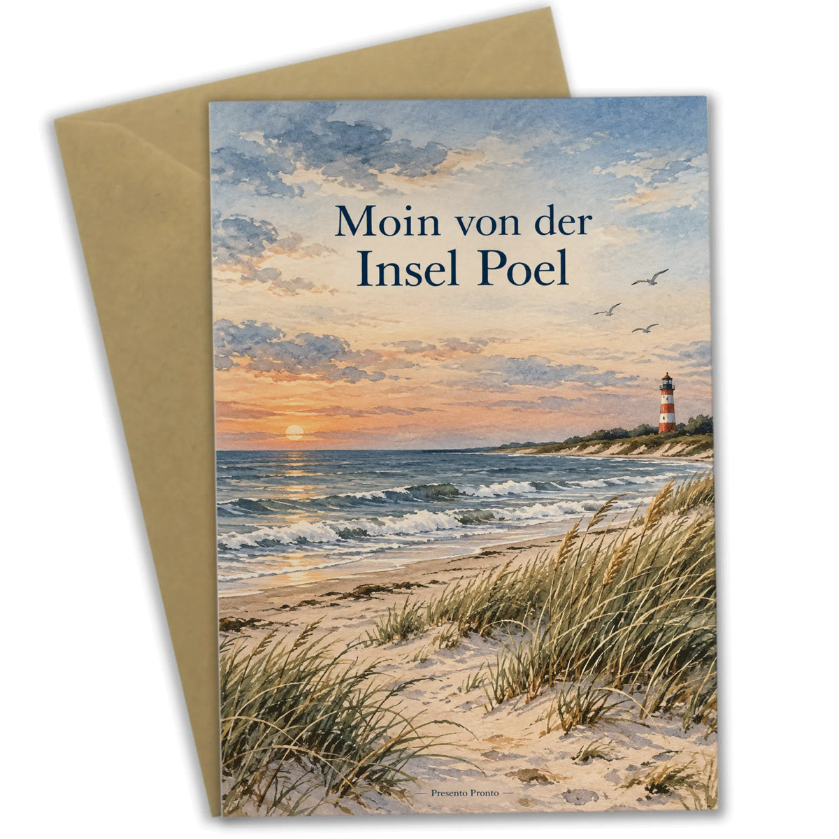 Sommerliche Grußkarte von der Insel Poel mit Leuchtturm