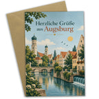 Herzliche Grußkarte aus Augsburg mit Stadtsilhouette|p:2023372|h:0dc675e5799773f1ebdb9b9435170a36