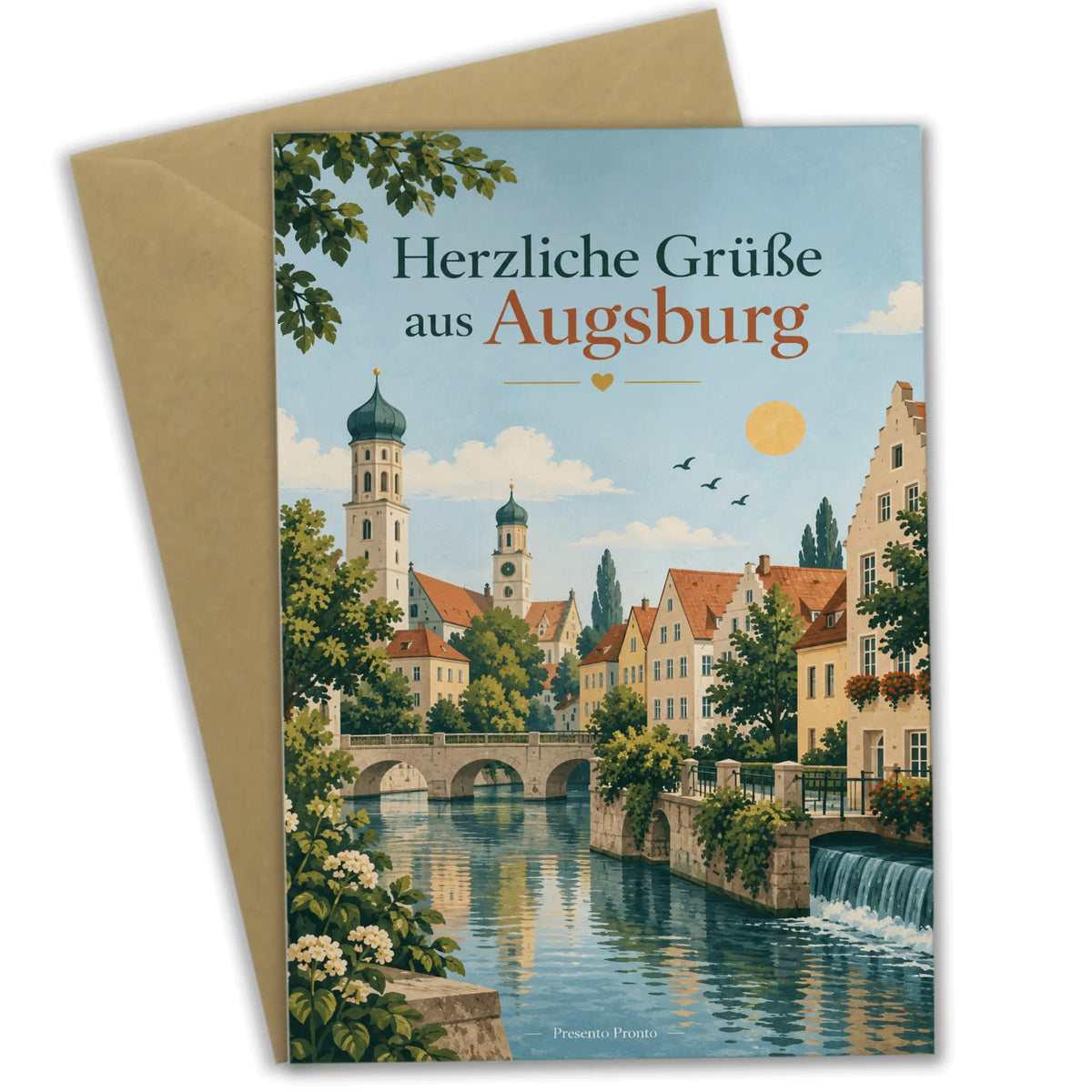 Herzliche Grußkarte aus Augsburg mit Stadtsilhouette