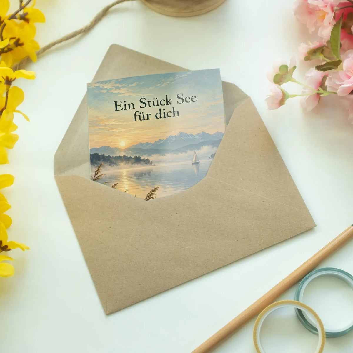 Herzliche Urlaubsgrußkarte vom Starnberger See mit Segelboot