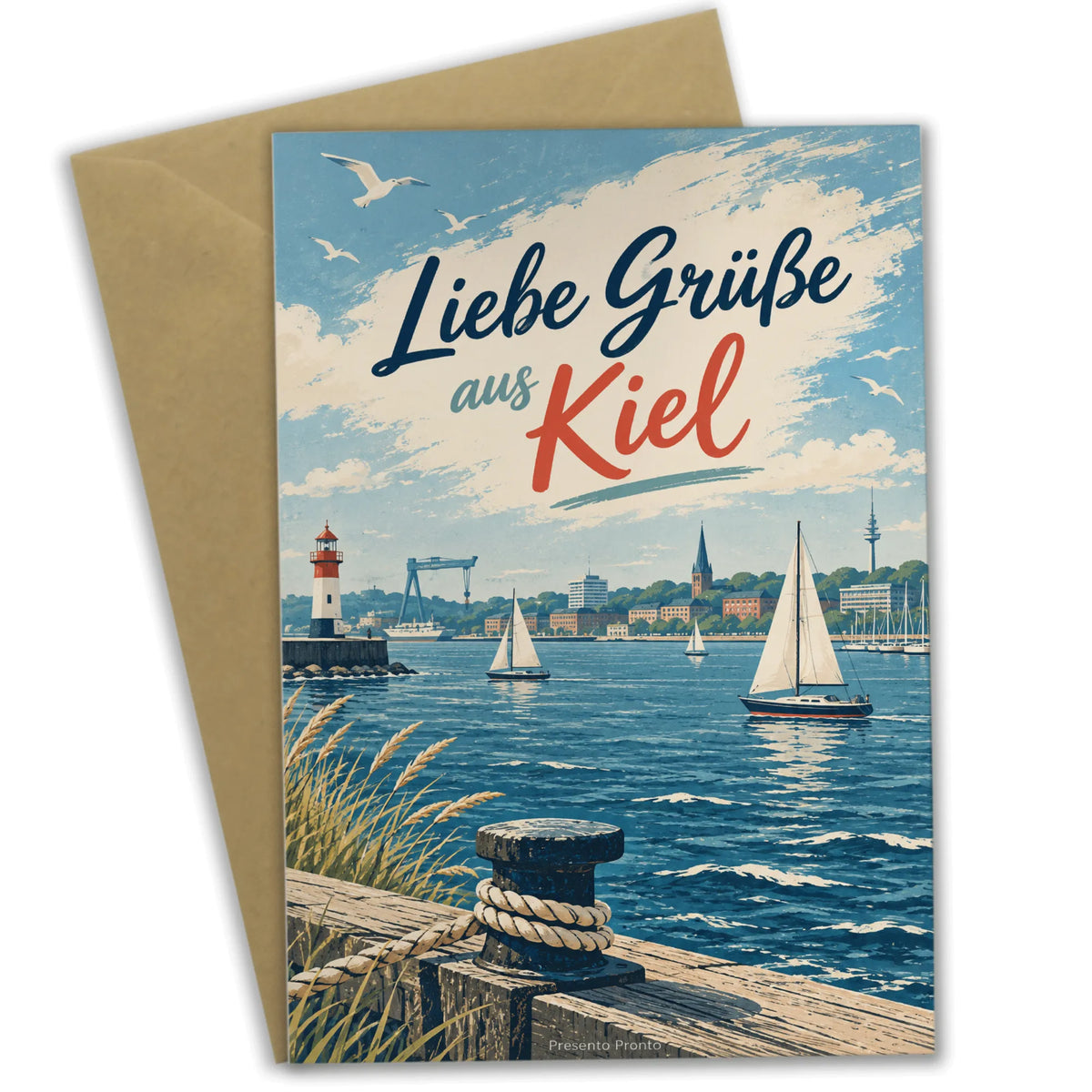 Herzliche Urlaubsgrüße aus Kiel mit Leuchtturm