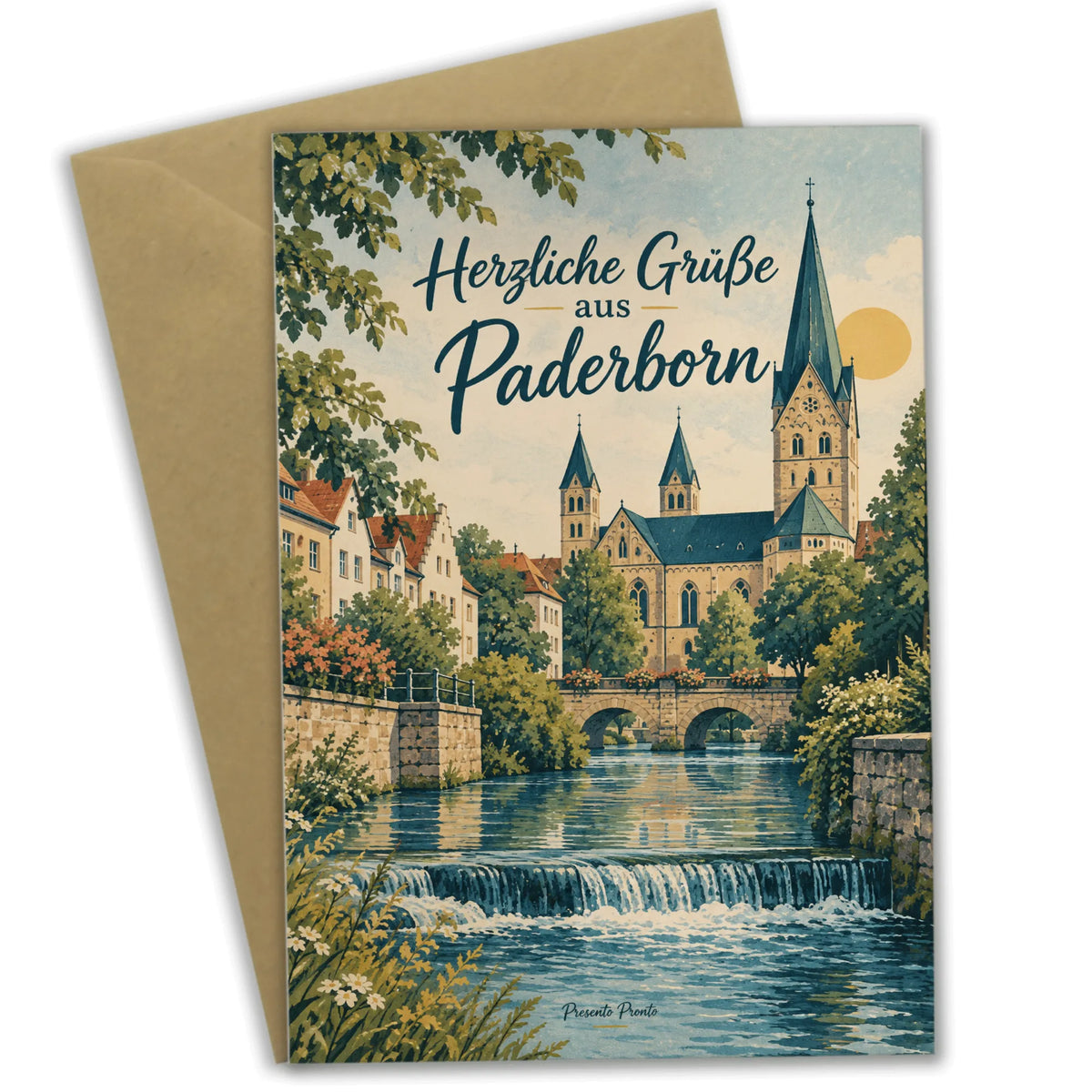 Elegante Grußkarte aus Paderborn mit Dom-Silhouette